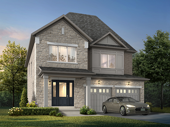 Contemporary three-townhome row at Trafalgar Highlands showcasing elegant design and family living